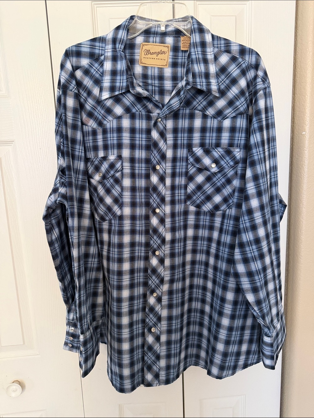 Wrangler Western Shirt size 2XL pearl snaps blue